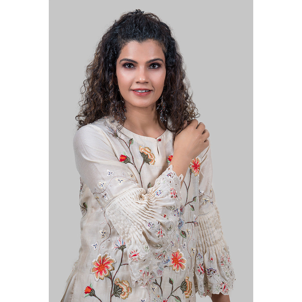 Finethreads by Hina & Nikhat Womens Off White Kurta Pant with and Dupatta and Inner