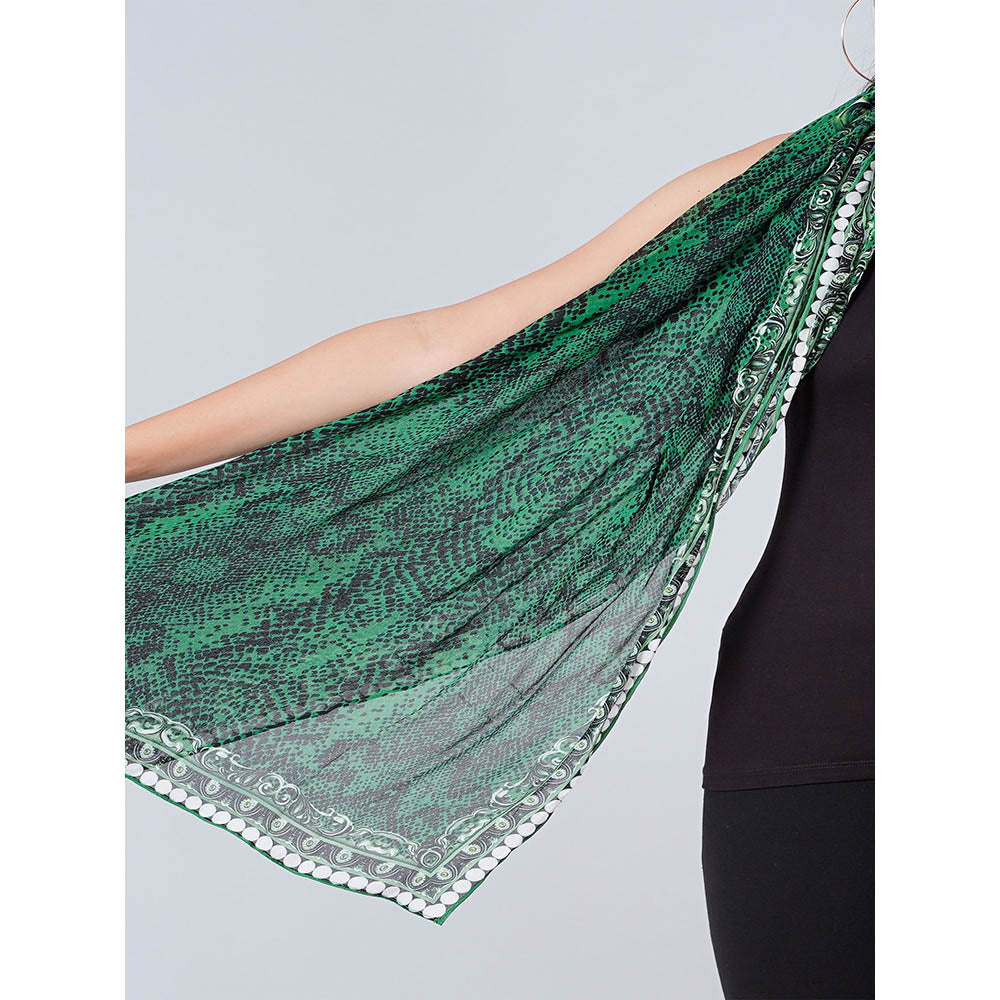First Resort by Ramola Bachchan Dark Green Python Print Stole