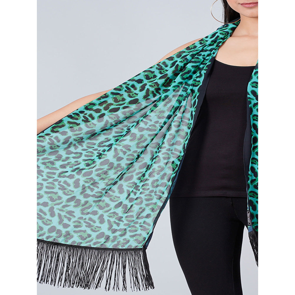 First Resort by Ramola Bachchan Green Leopard Print Stole