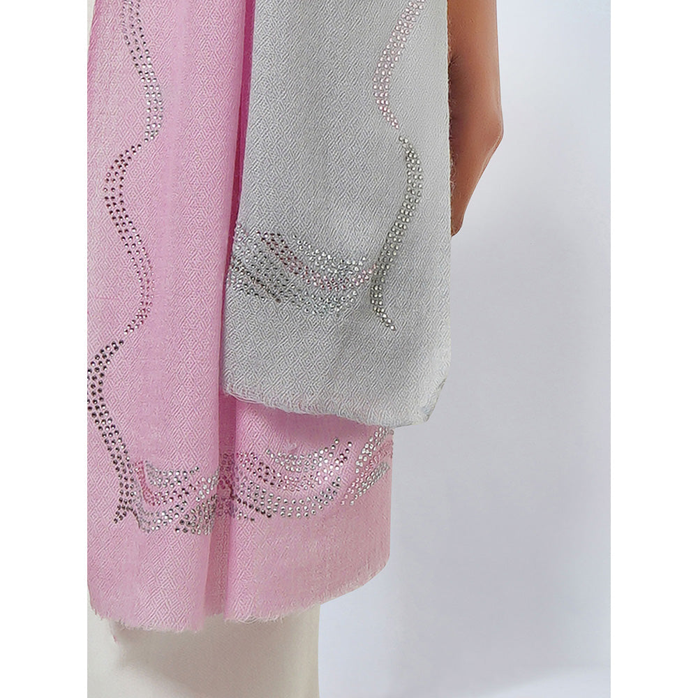 First Resort by Ramola Bachchan Pink and Grey Ombre Embellished Cashmere Stole