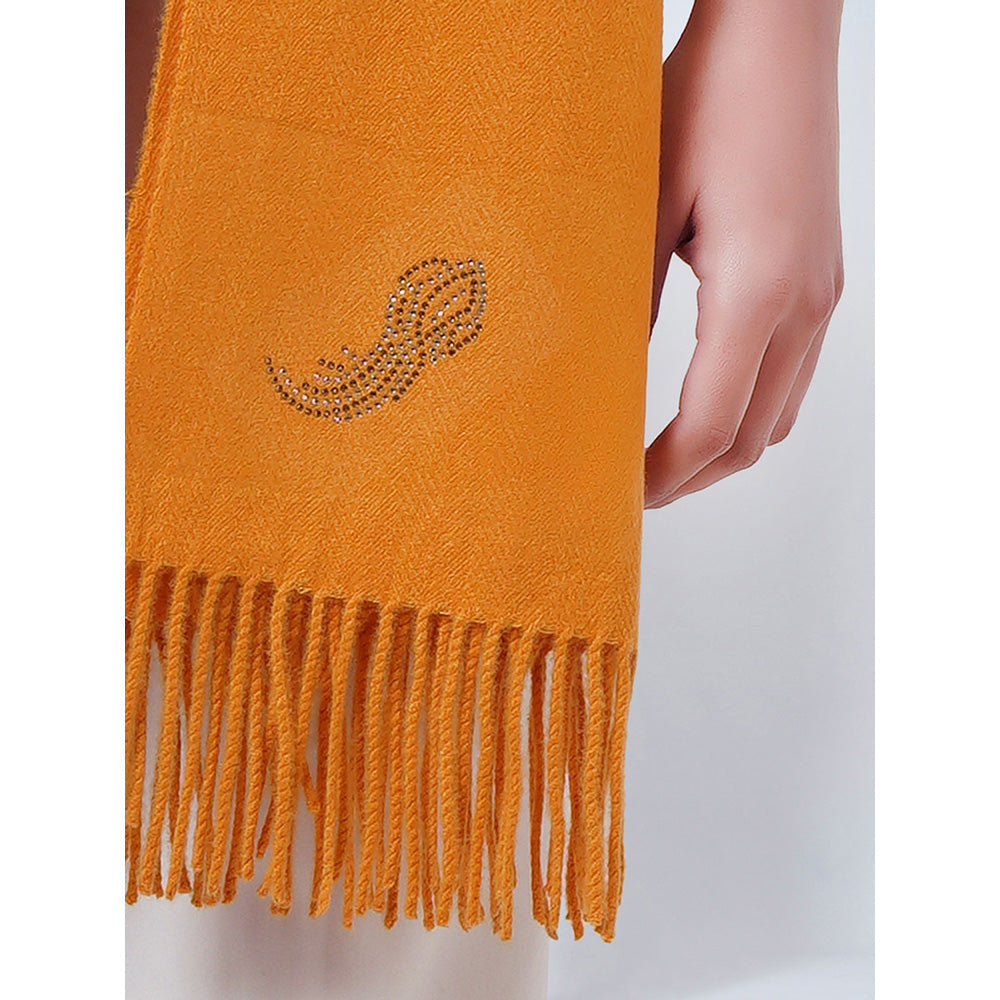 First Resort by Ramola Bachchan Mustard Embellished Thick Cashmere Stole