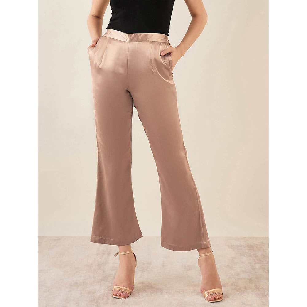 First Resort by Ramola Bachchan Hazel Brown Bell Bottom Satin Pant