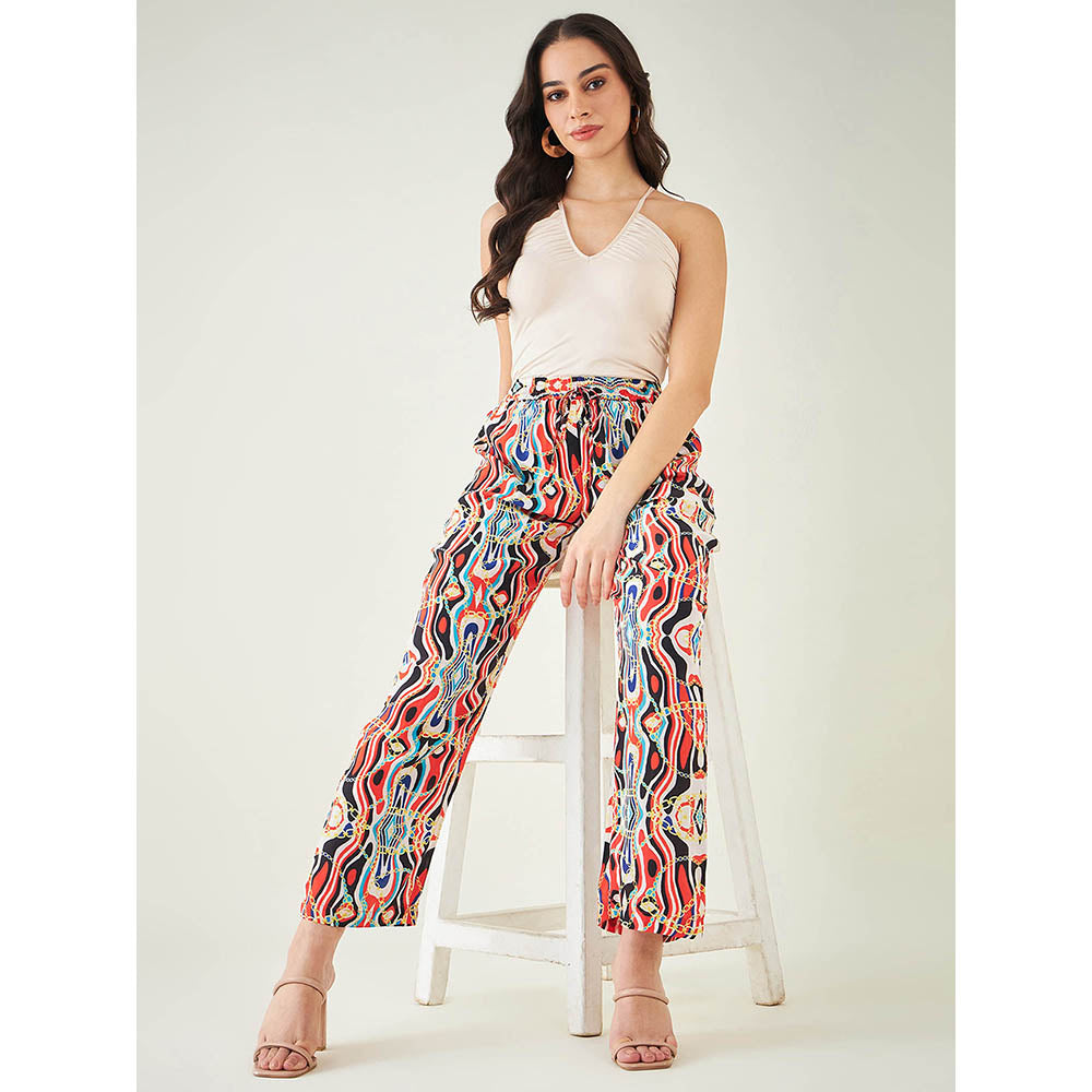 First Resort by Ramola Bachchan Black and Red Marine Wave Print Pant