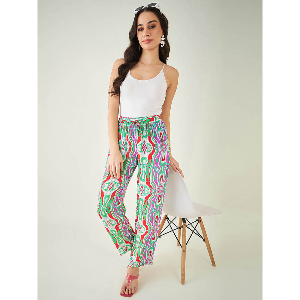 First Resort by Ramola Bachchan Green and Orange Marine Wave Print Pant