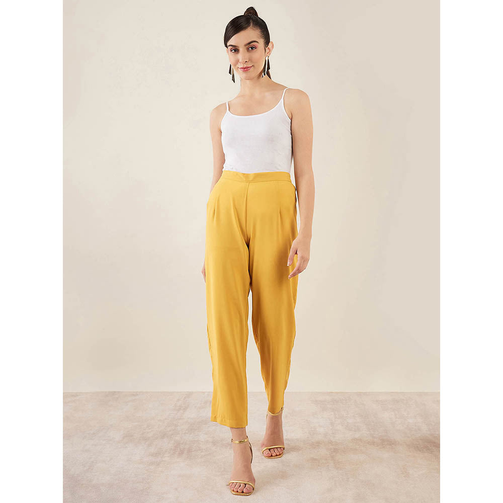 First Resort by Ramola Bachchan Mustard One-Shoulder Embroidered Top with Pant (Set of 2)