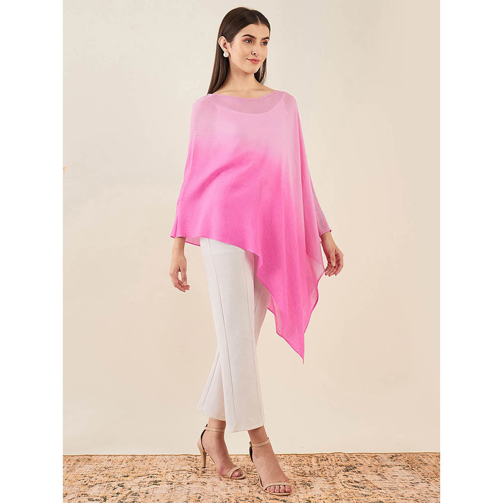 First Resort by Ramola Bachchan Candy Pink Ombre Embellished Cashmere Poncho
