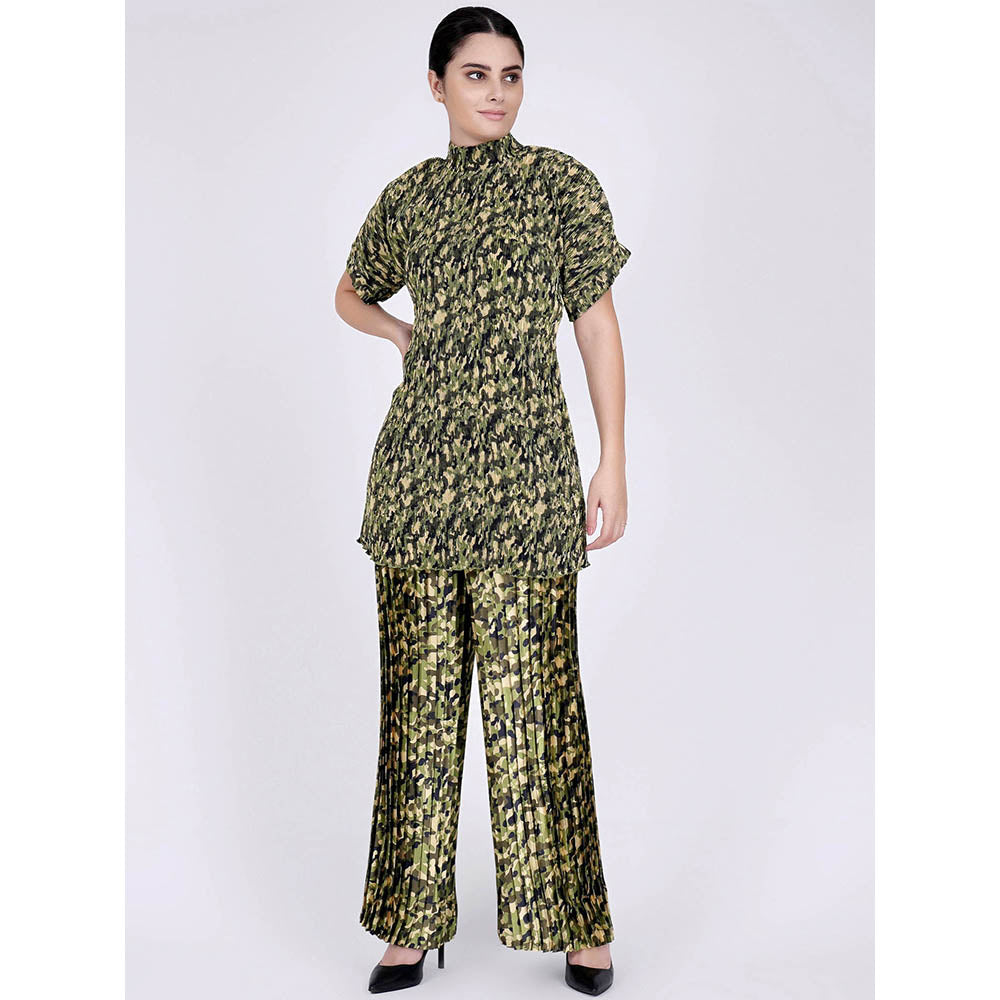 First Resort by Ramola Bachchan Forest Green Camouflage Print Top