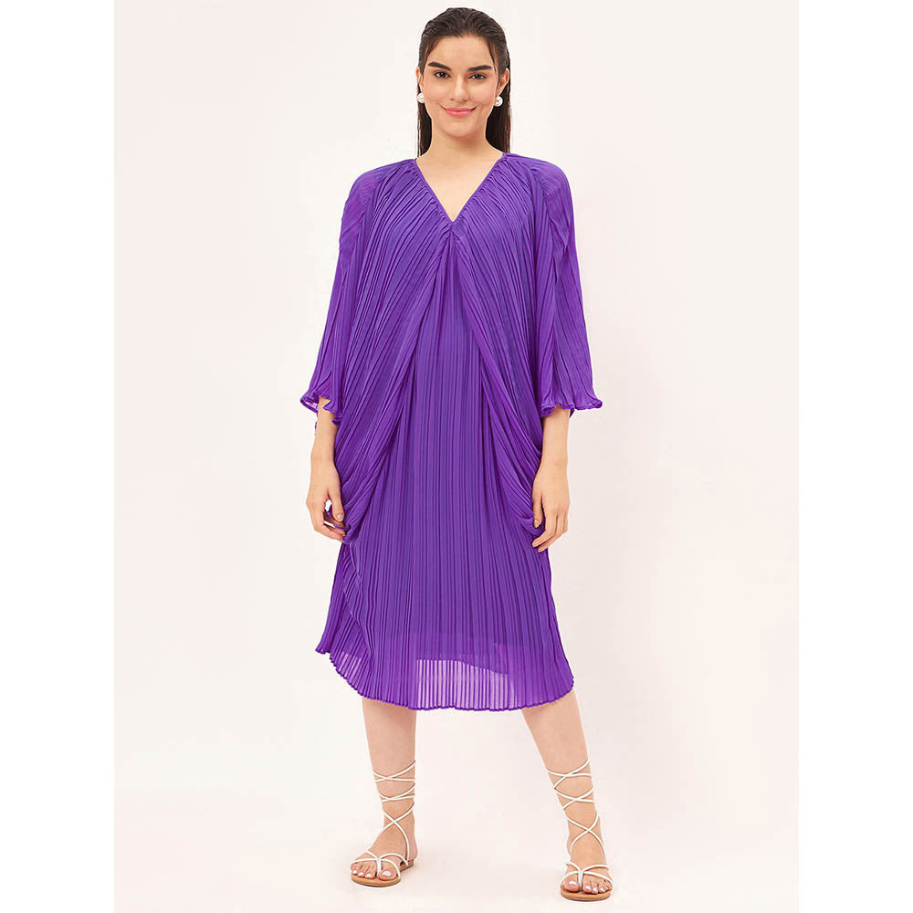 First Resort by Ramola Bachchan Bright Purple Pleated Kaftan Dress with Slip (Set of 2)