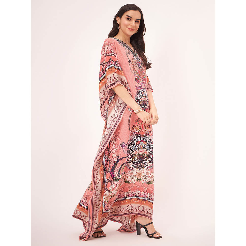 First Resort by Ramola Bachchan Peach Embellished Silk Full Length Kaftan Maxi Dress