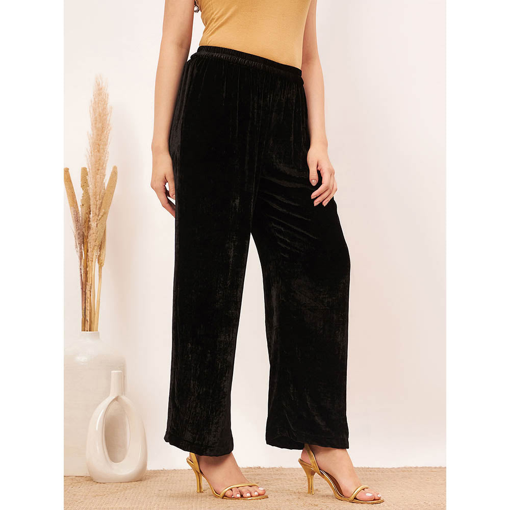 First Resort by Ramola Bachchan Black Silk Velvet Straight Pant