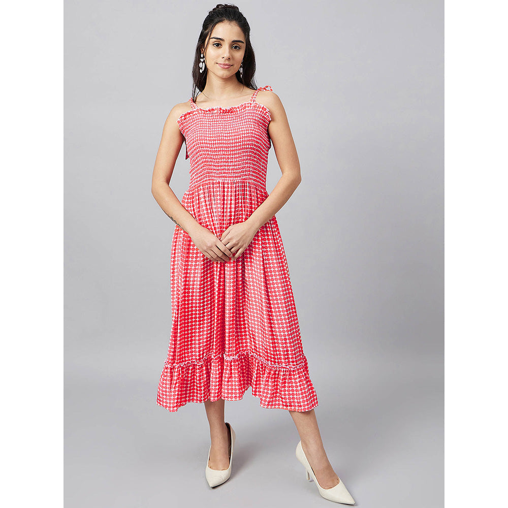 First Resort by Ramola Bachchan Red Smocked Sun Dress