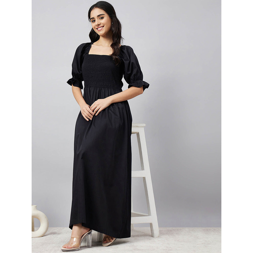First Resort by Ramola Bachchan Black Smocked Maxi Dress