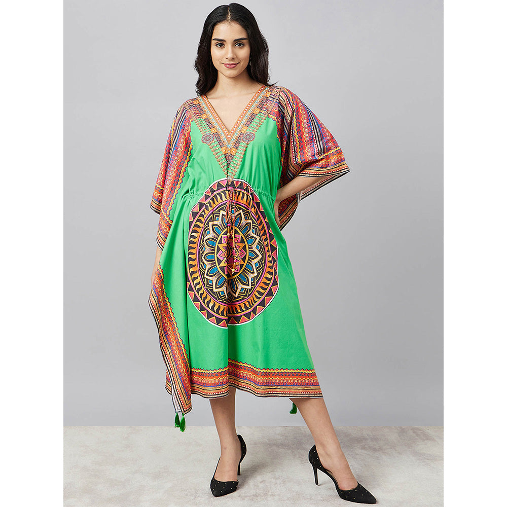 First Resort by Ramola Bachchan Green Tribal Mid Length Kaftan Dress