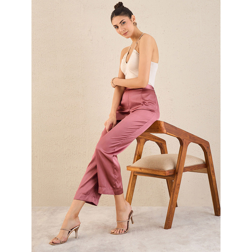 First Resort by Ramola Bachchan Old Rose Satin Straight Pant