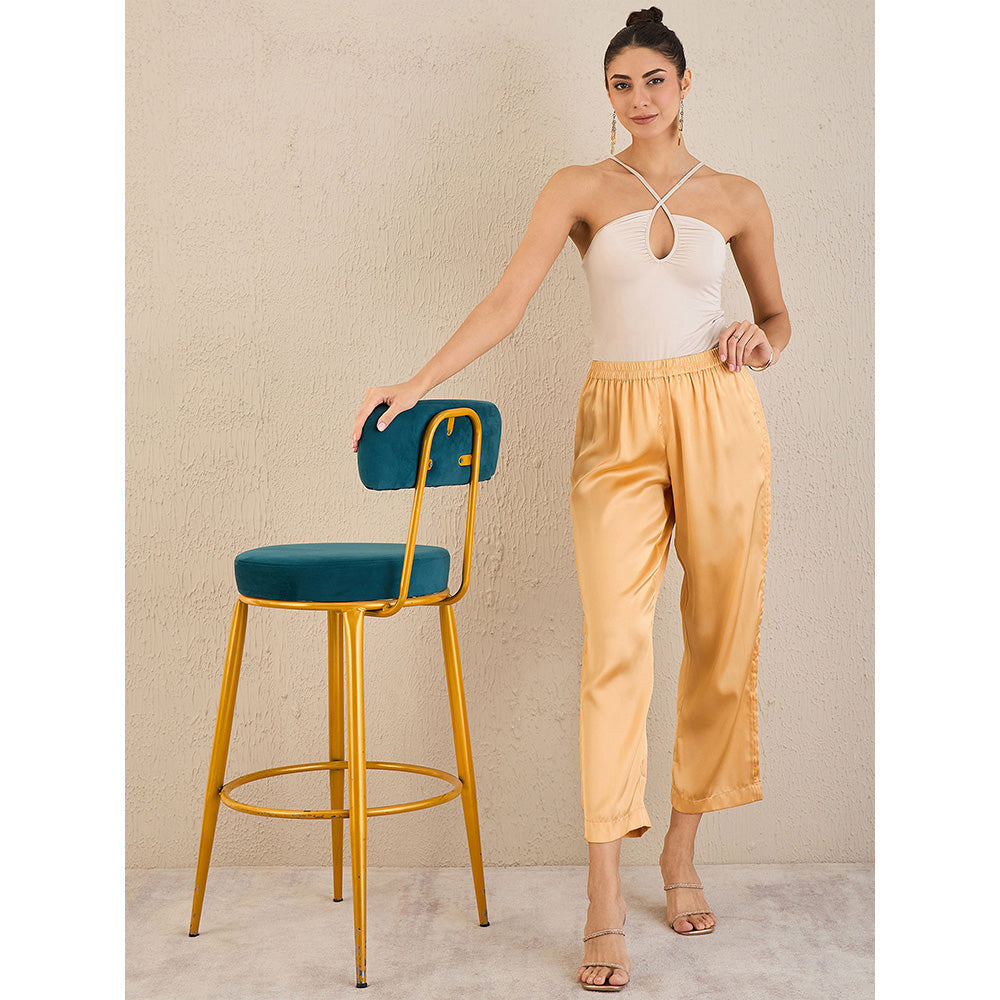 First Resort by Ramola Bachchan Golden Yellow Pintucked Straight Satin Pant