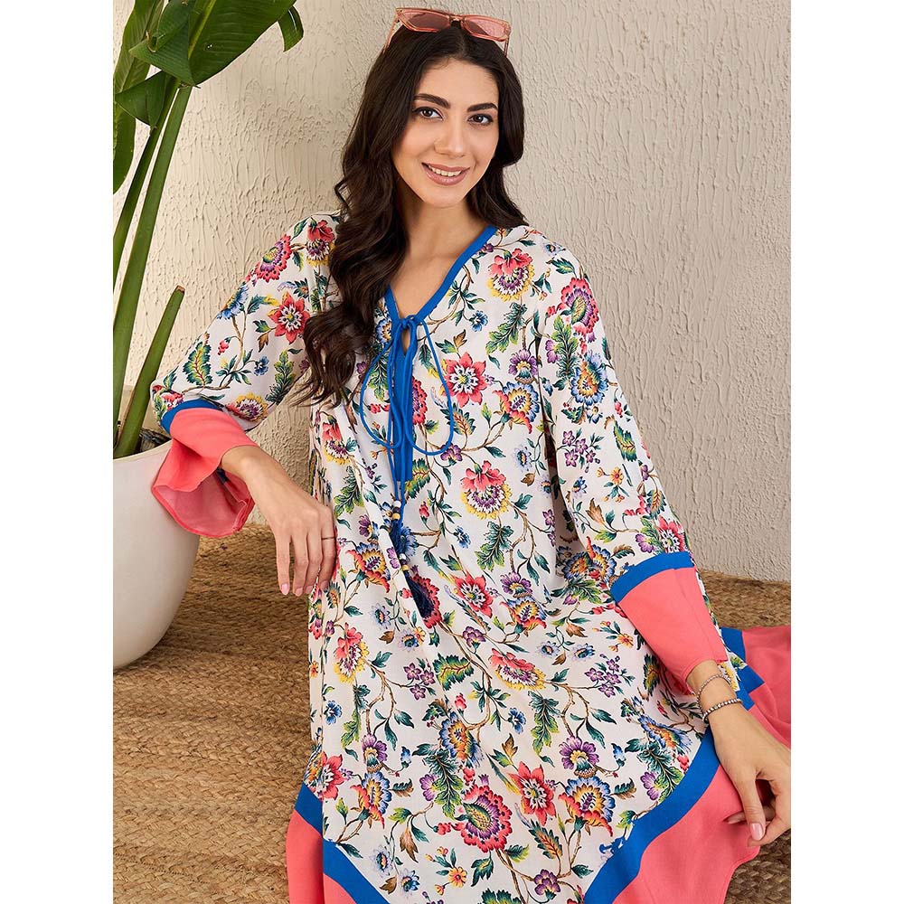 First Resort by Ramola Bachchan White Flower Printed A-Lined Tunic Dress
