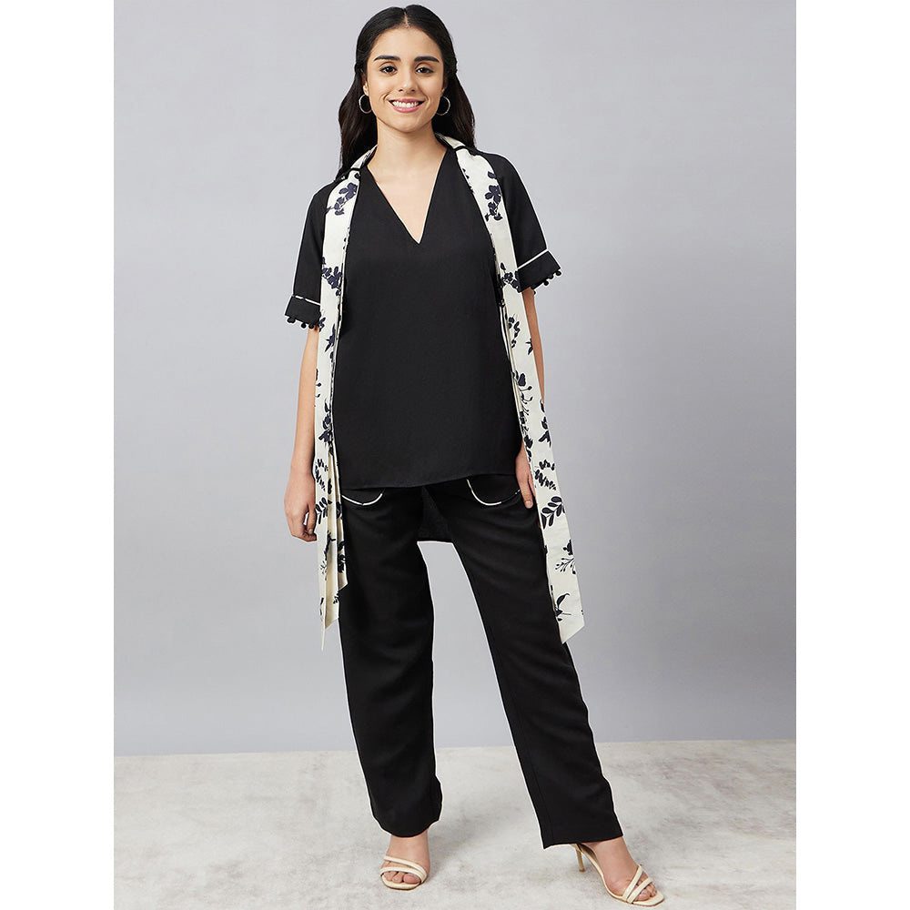 First Resort by Ramola Bachchan Black And Ivory Linen Co-Ord (Set of 3)