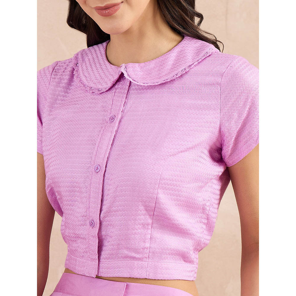 First Resort by Ramola Bachchan Lavender Herringbone Crop Shirt