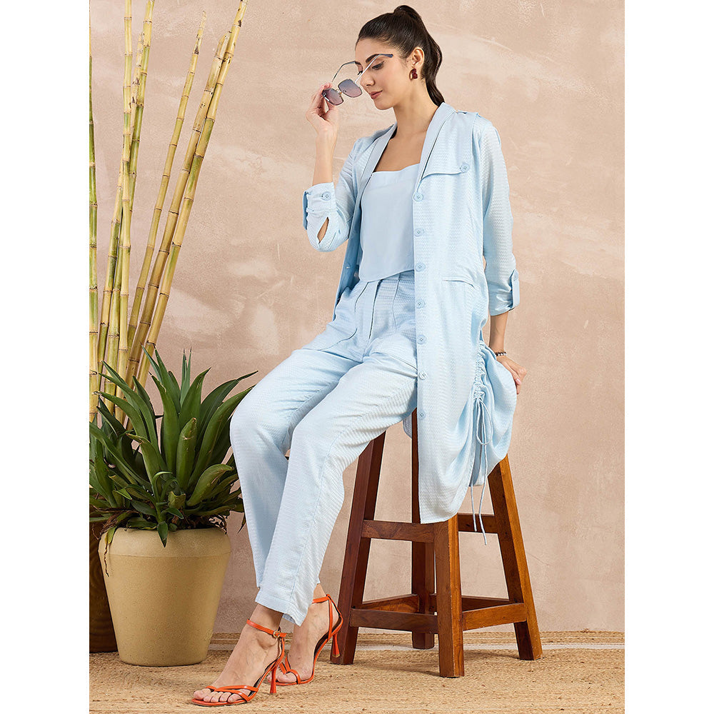 First Resort by Ramola Bachchan Sky Blue Herringbone Trench Dress With Belt (Set of 2)