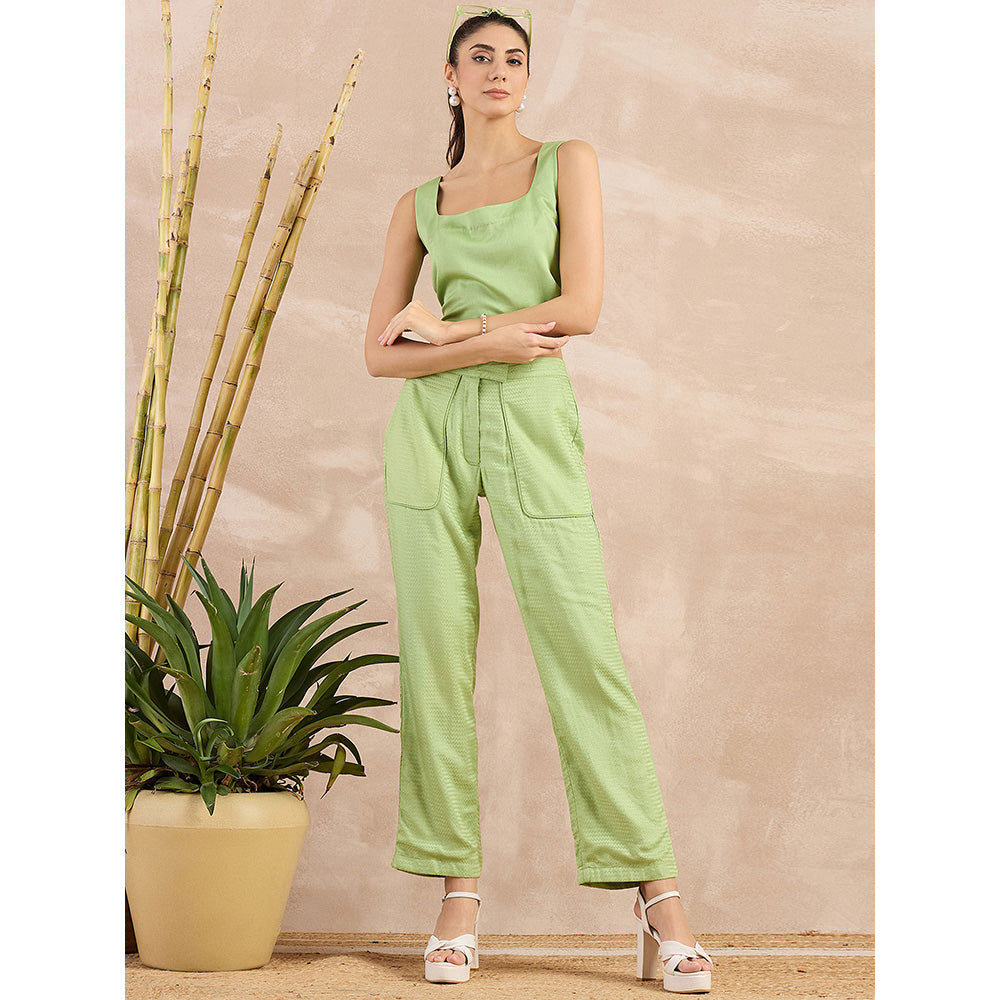 First Resort by Ramola Bachchan Pastel Green Herringbone Straight Trouser