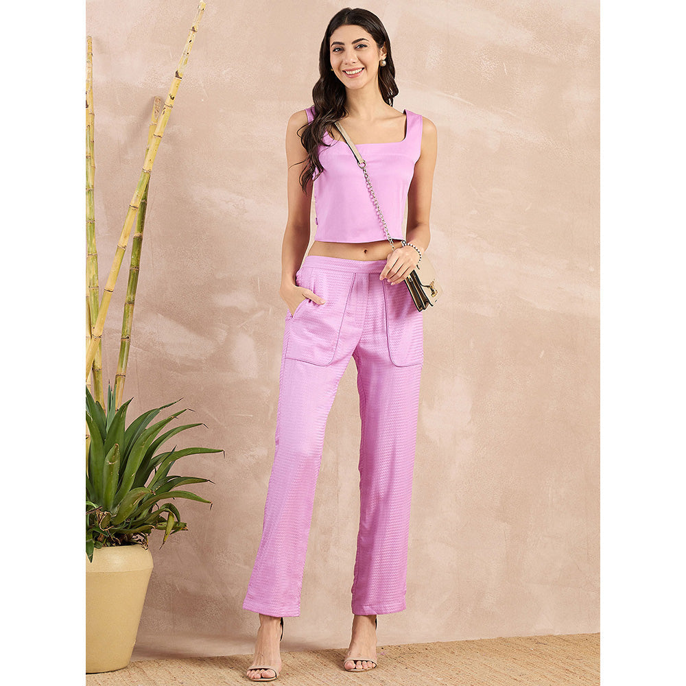 First Resort by Ramola Bachchan Purple Herringbone Straight Trouser