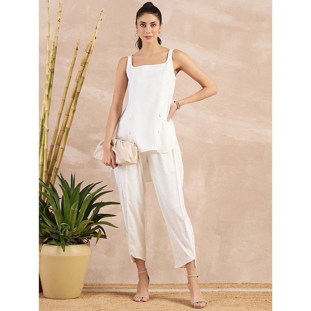 First Resort by Ramola Bachchan White High-Low Sleeveless Top with Pant (Set of 2)