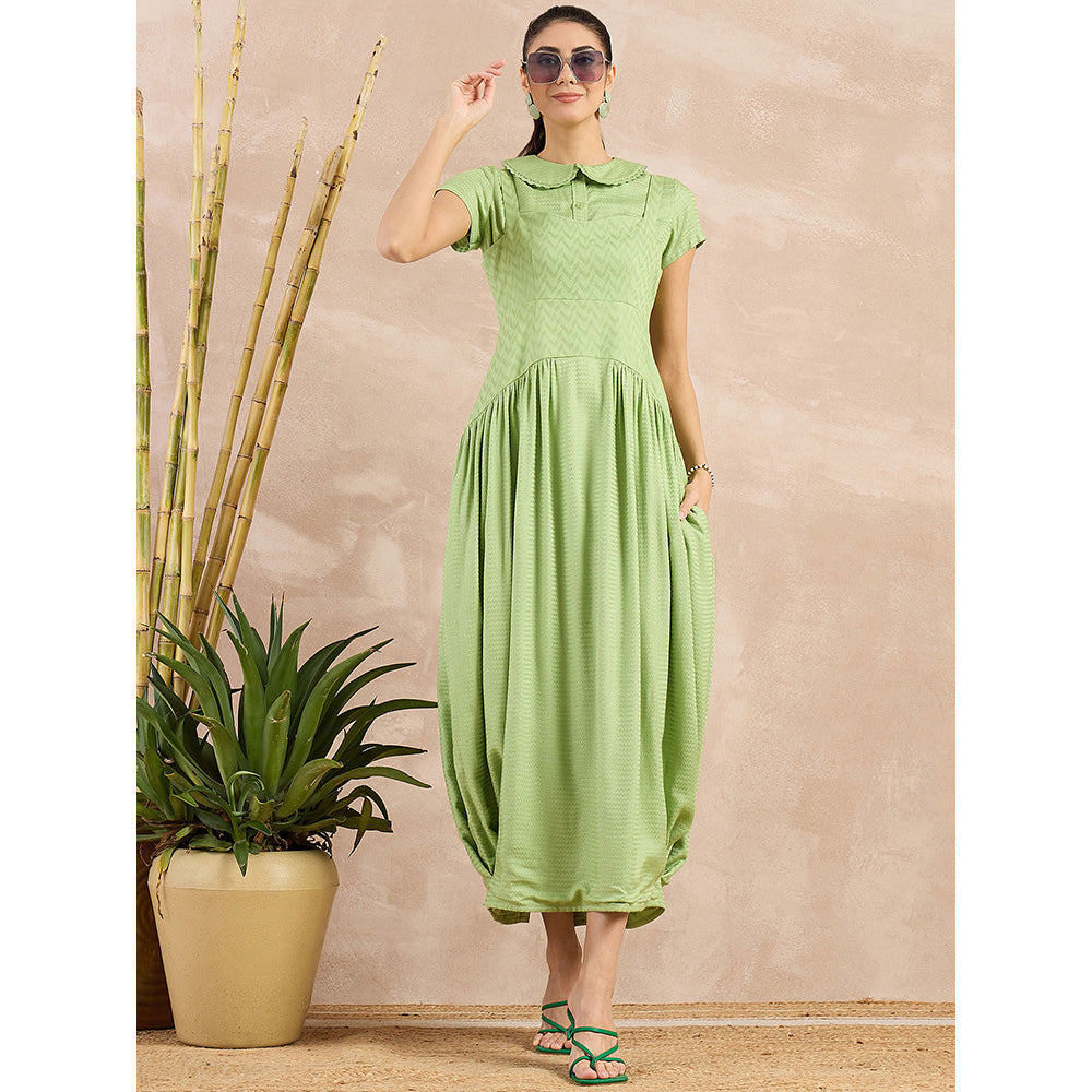 First Resort by Ramola Bachchan Pastel Green Mid Length Dress with Crop Shirt (Set of 2)