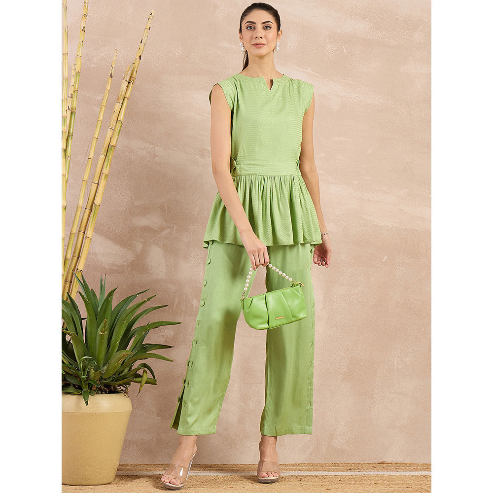 First Resort by Ramola Bachchan Pastel Green Herringbone Peplum Top