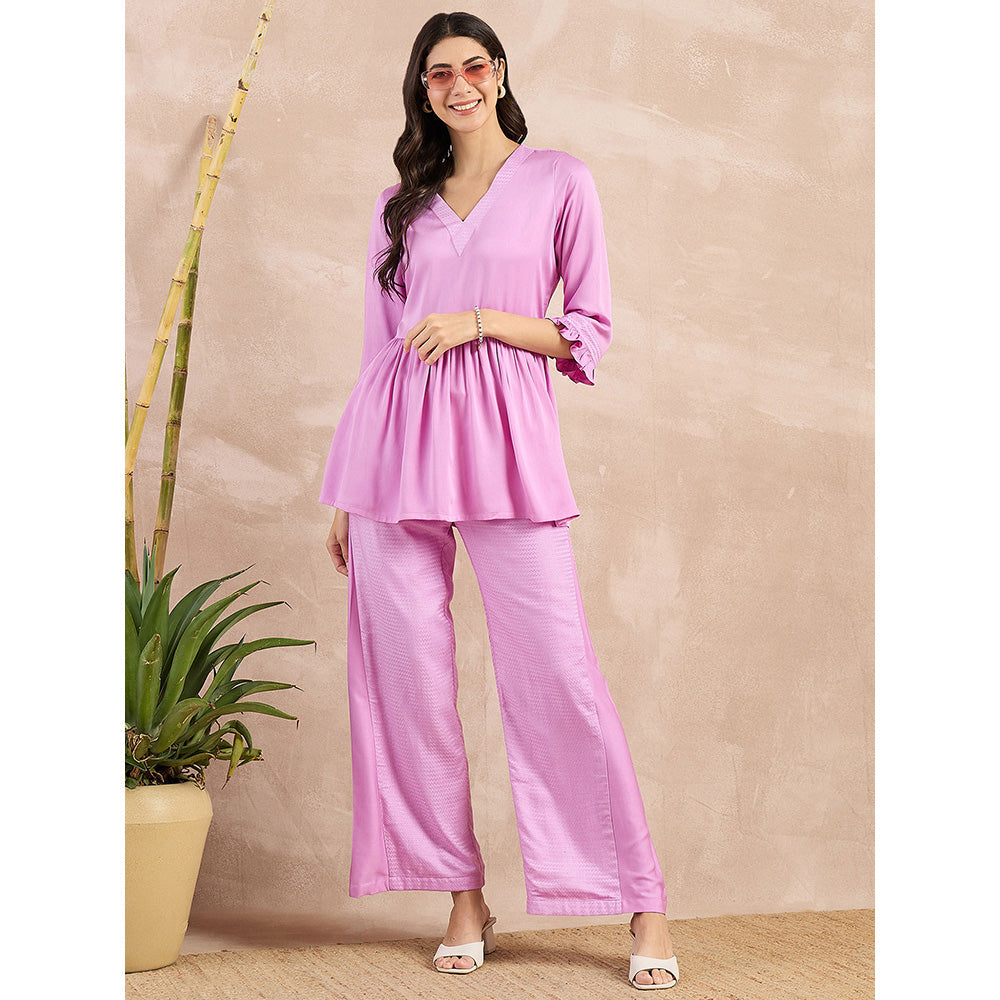 First Resort by Ramola Bachchan Purple Herringbone V-Neck Peplum Top