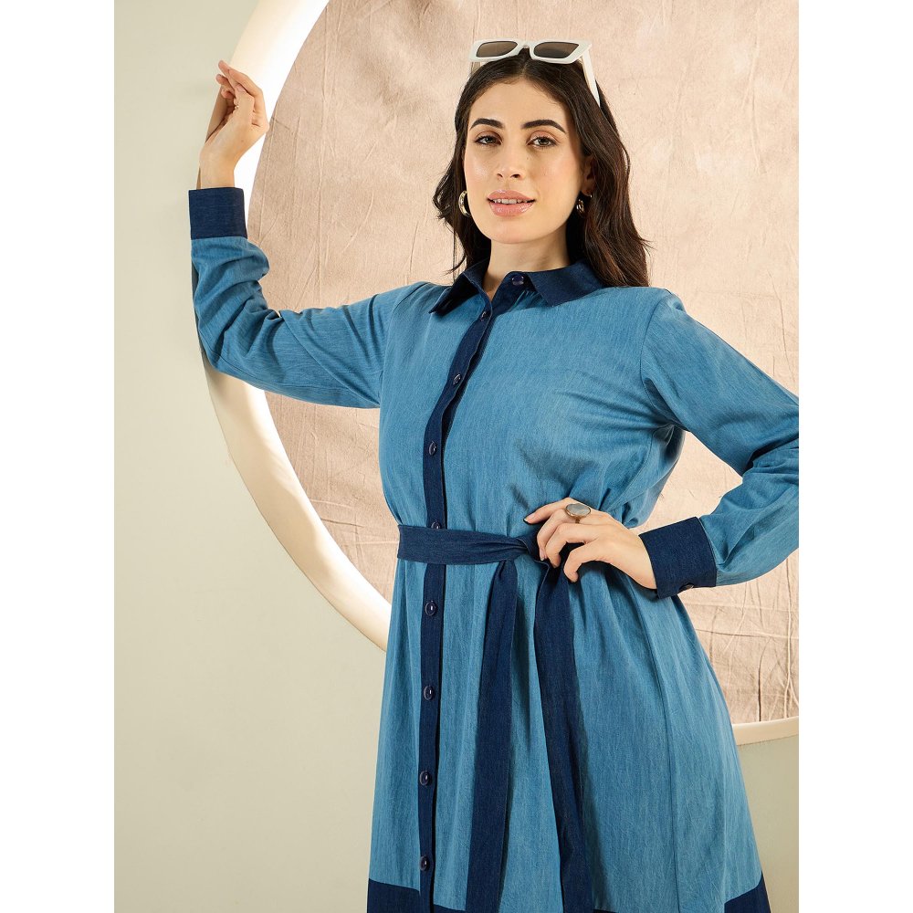 First Resort by Ramola Bachchan Light Blue Denim Combo Mid-Length Shirt Dress (Set of 2)