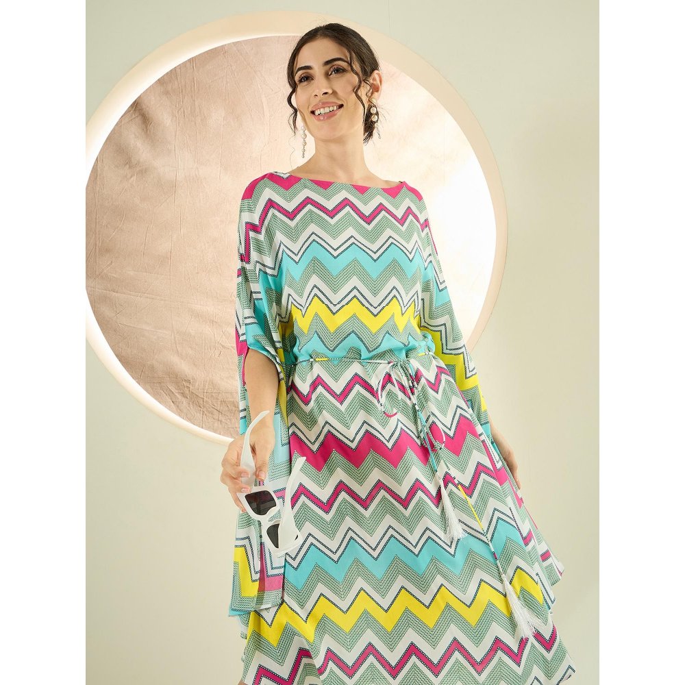First Resort by Ramola Bachchan Blue and Pink Chevron Midi Dress (Set of 2)