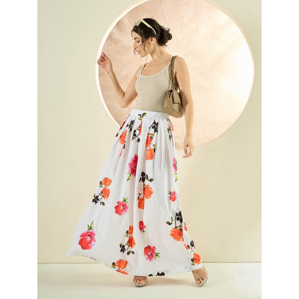 First Resort by Ramola Bachchan White And Orange Floral Long Skirt