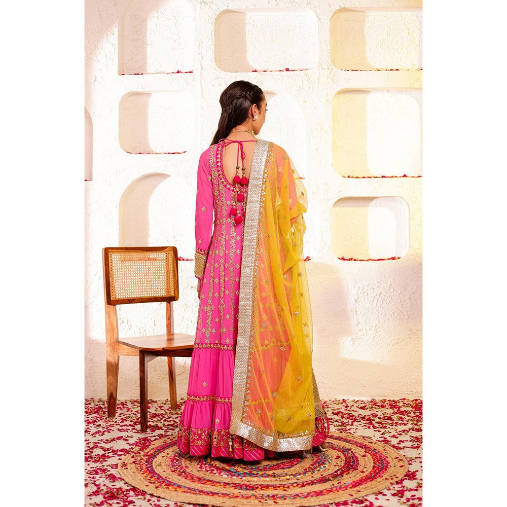 Firann By Shaheen Pink Anarkali with Churidar and Dupatta (Set of 3)