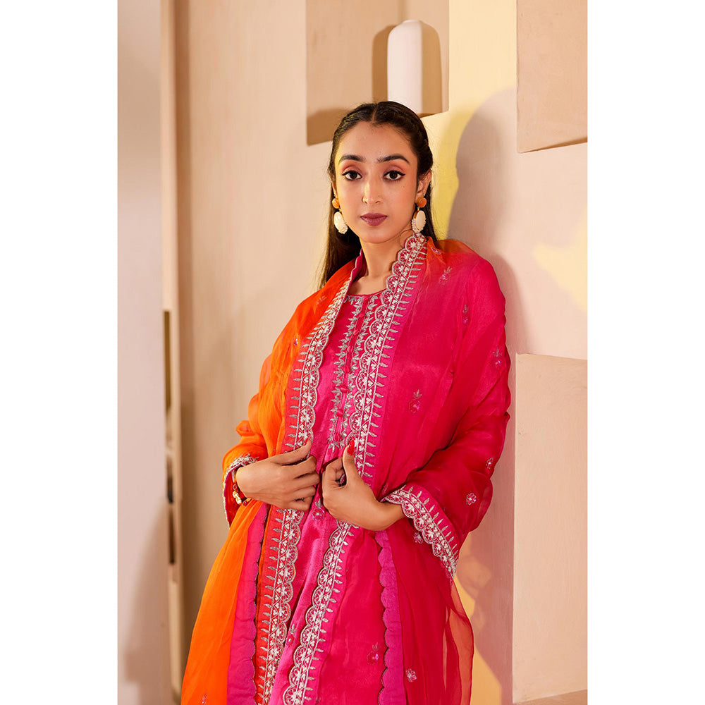 Firann By Shaheen Pink Short Kurta with Sharara and Dupatta (Set of 3)