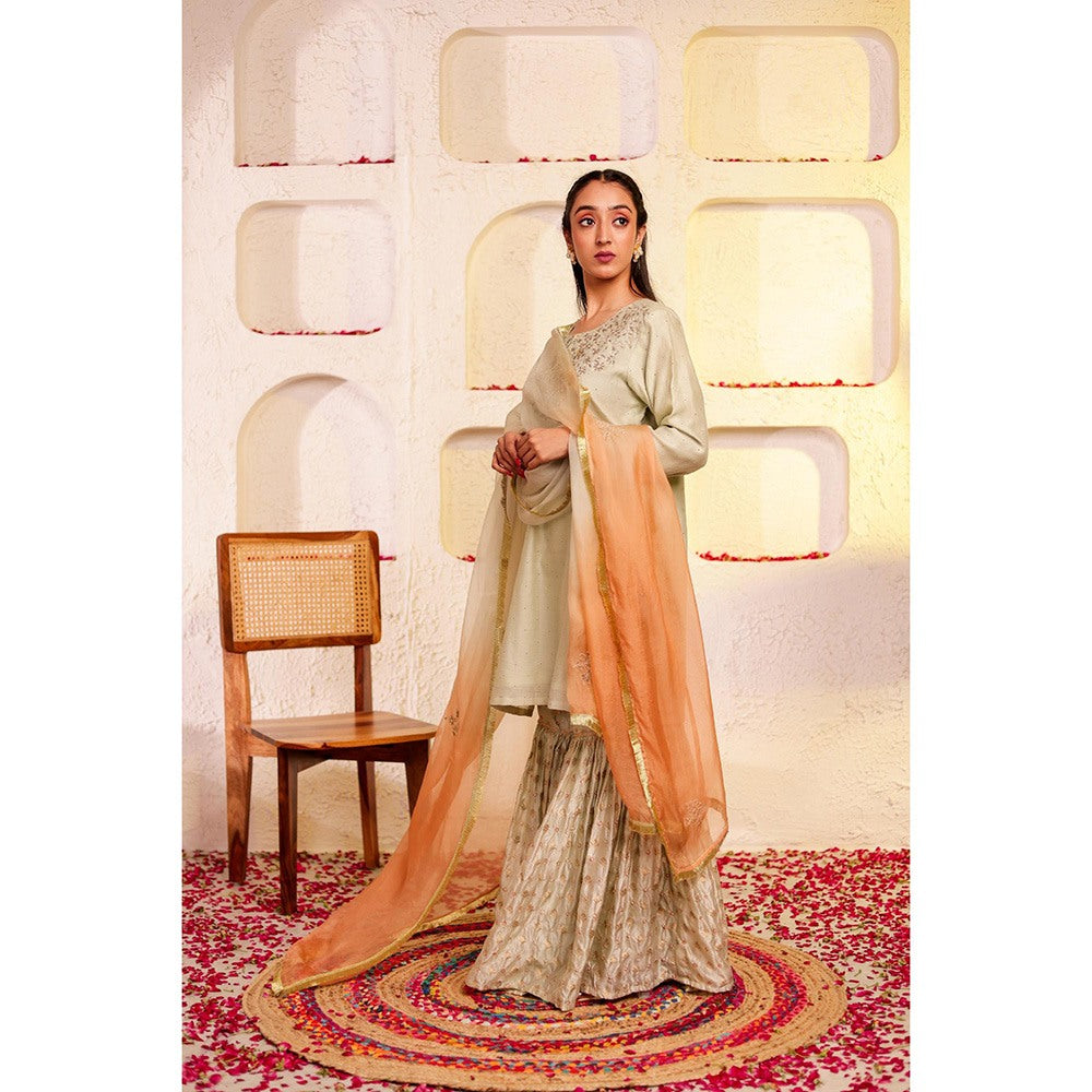 Firann By Shaheen Green Kurta with Sharara and Dupatta (Set of 3)