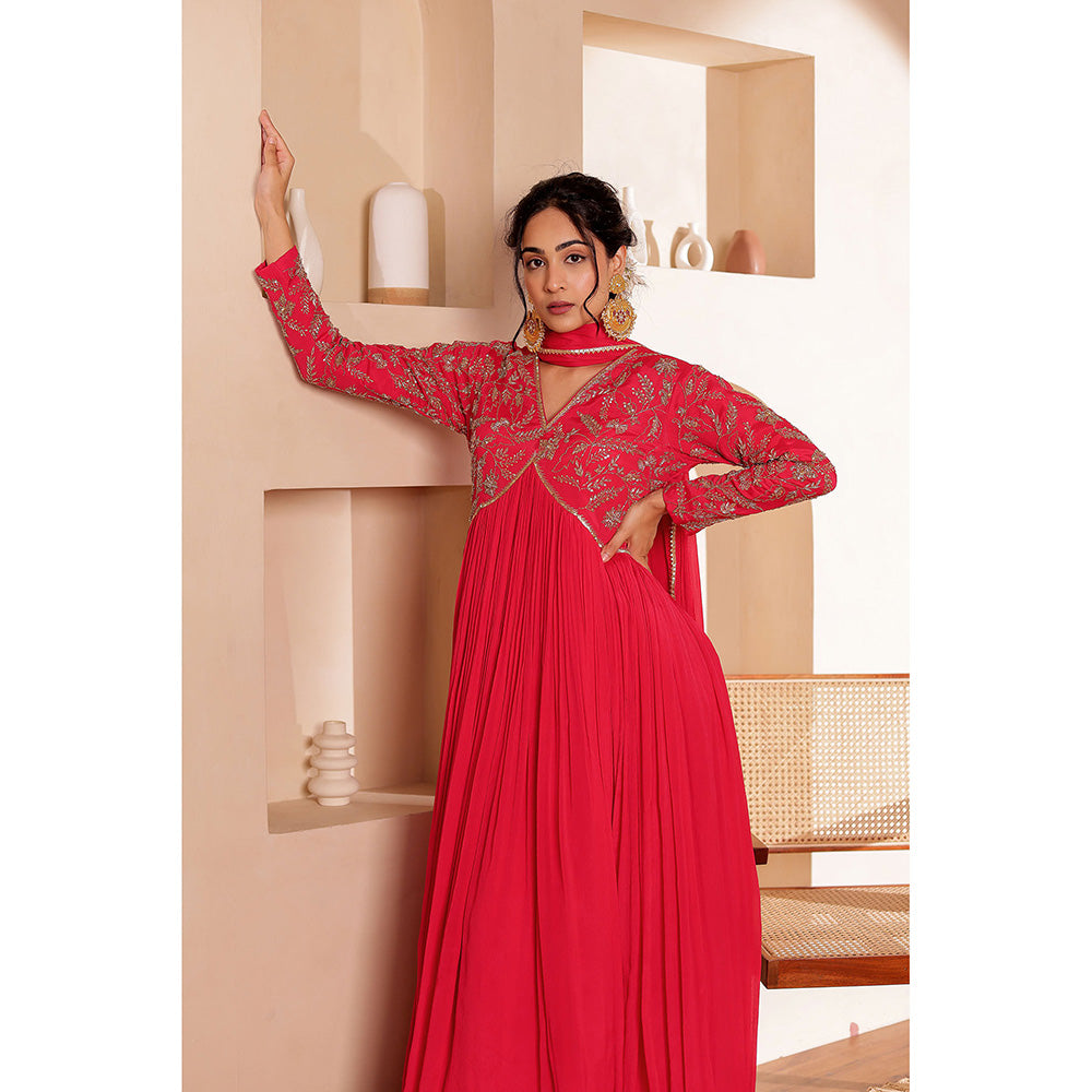 Firann By Shaheen Pink Anarkali with Pant and Dupatta (Set of 3)