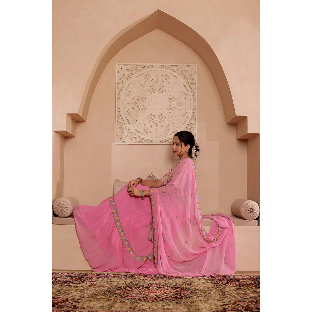 Firann By Shaheen Pink Lehenga with Blouse and Dupatta (Set of 3)