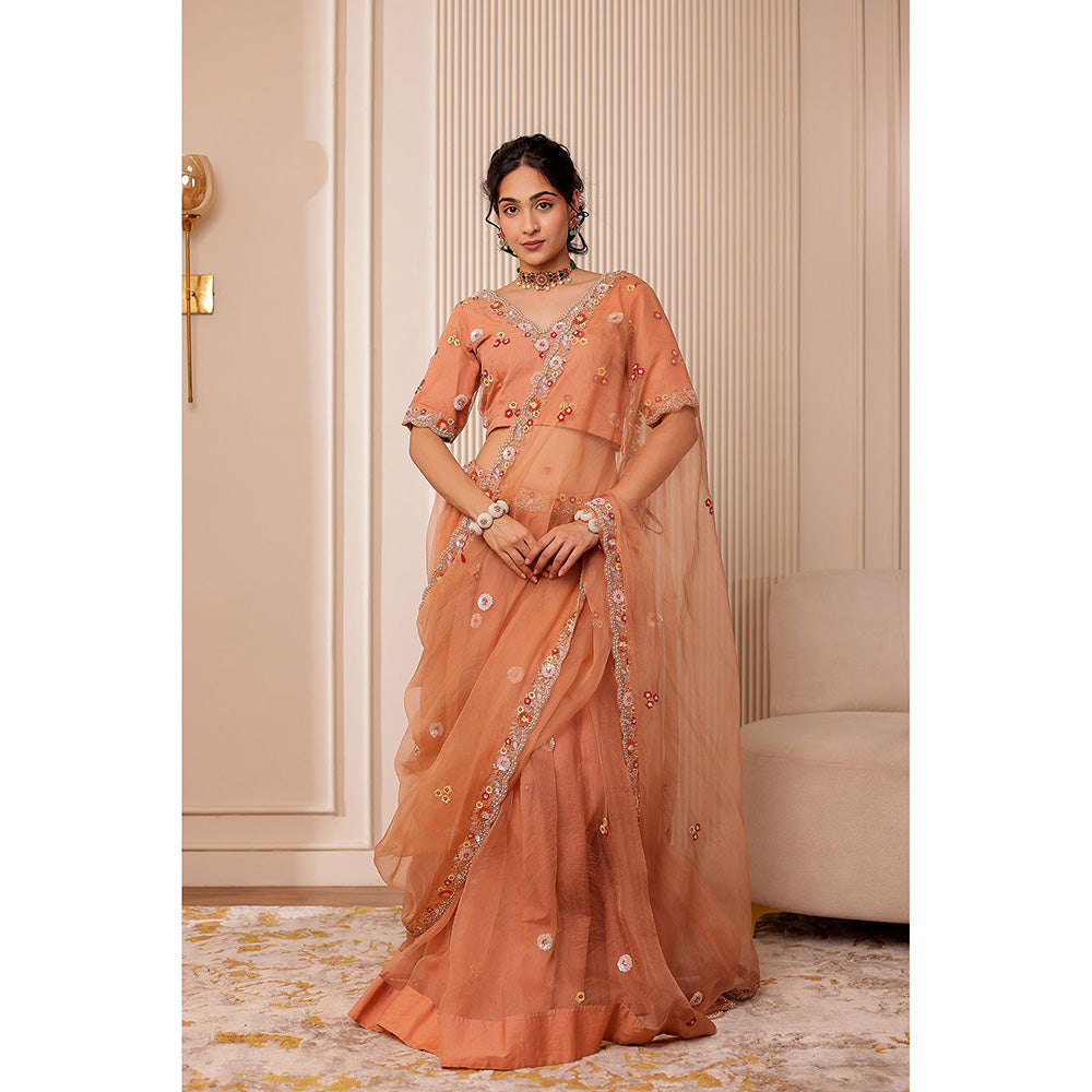 Firann By Shaheen Nude Lehenga with Blouse and Dupatta (Set of 3)