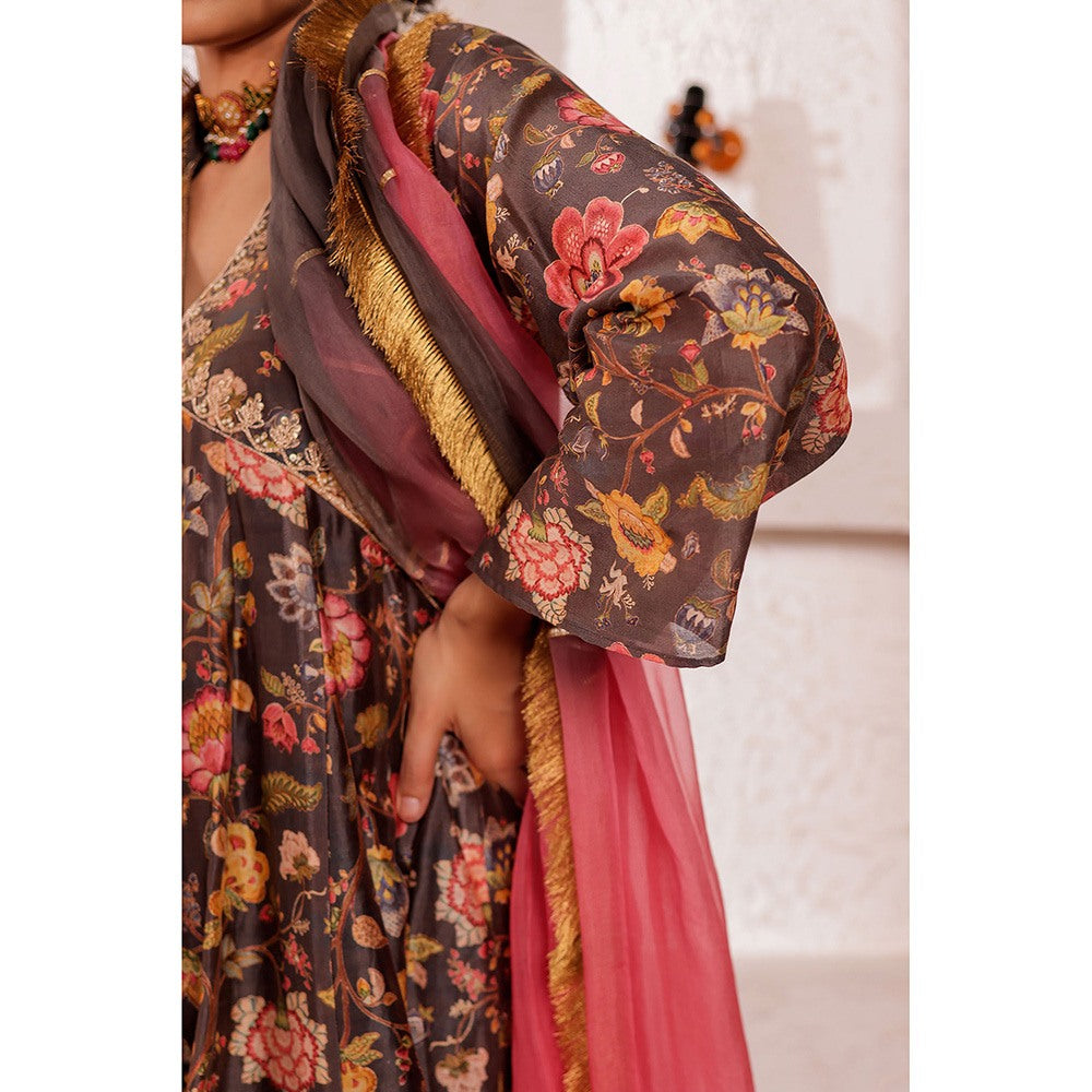 Firann By Shaheen Grey Anarkali with Palazzo and Dupatta (Set of 3)