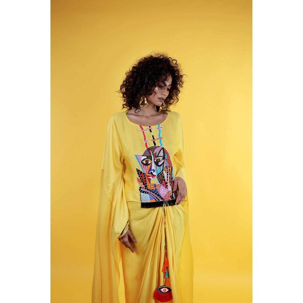 Firki by Sweta Yellow Asha Top with Skirt (Set of 2)