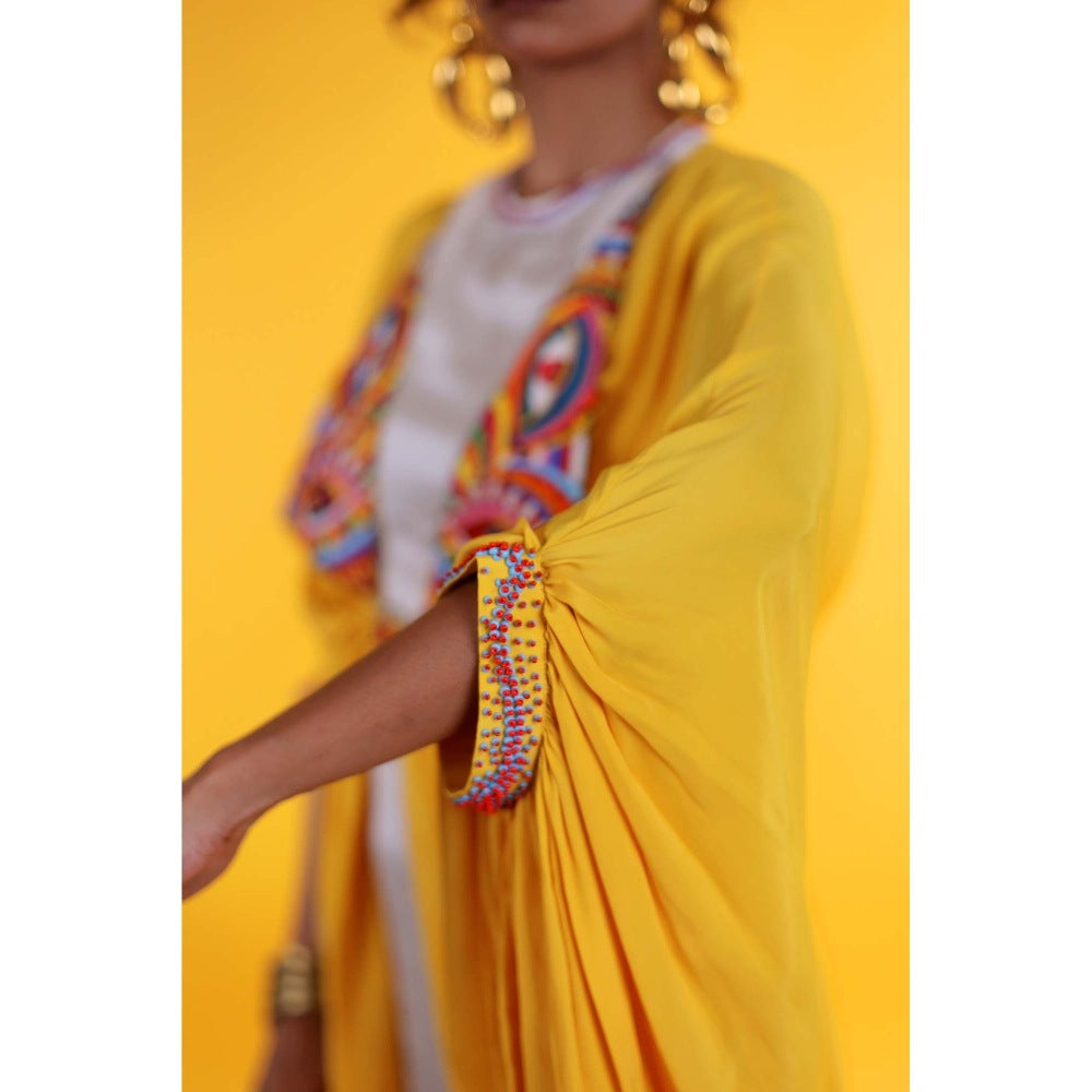 Firki by Sweta Yellow Jabari Dress with Cape (Set of 2)