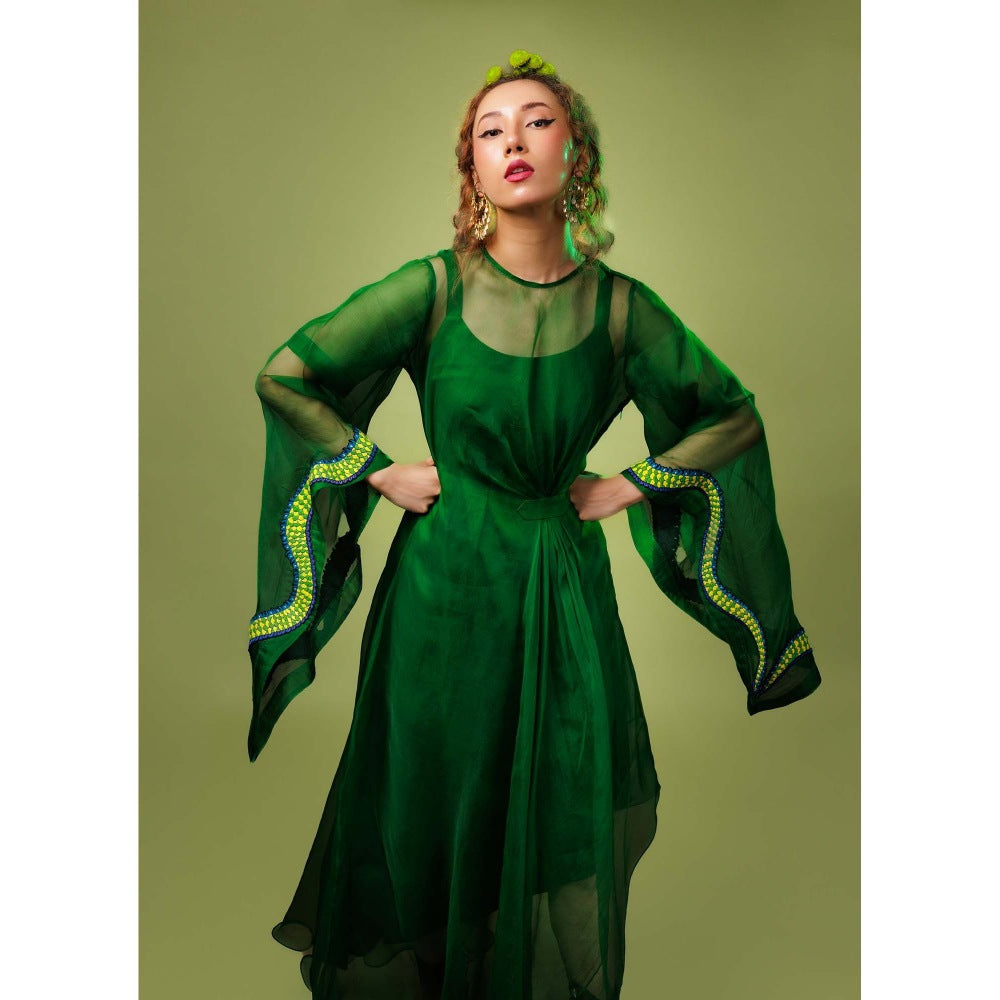 Firki by Sweta Green Bonsai Bell Sleeve Dress