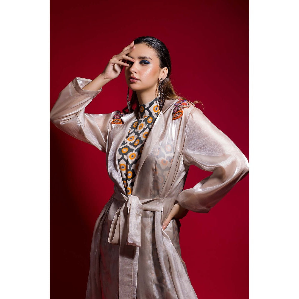 Firki by Sweta Multi-Colour Moonlight Midi Dress with Jacket (Set of 2)