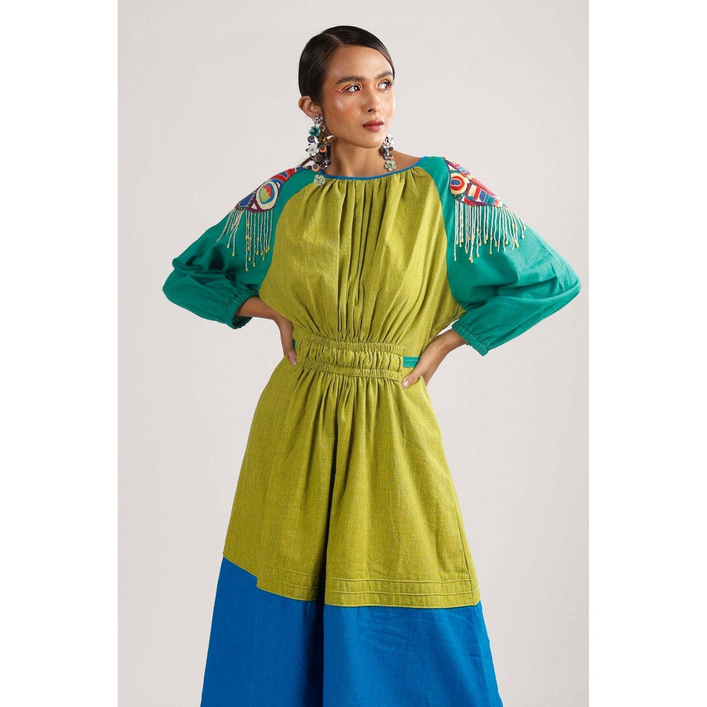 Firki by Sweta Green Blooming Colour-Blocked Dress