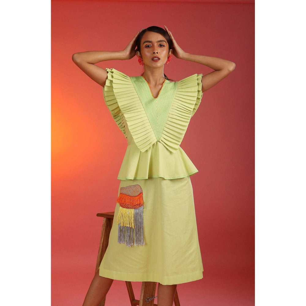 Firki by Sweta Yellow Dandelion Pleated Dress