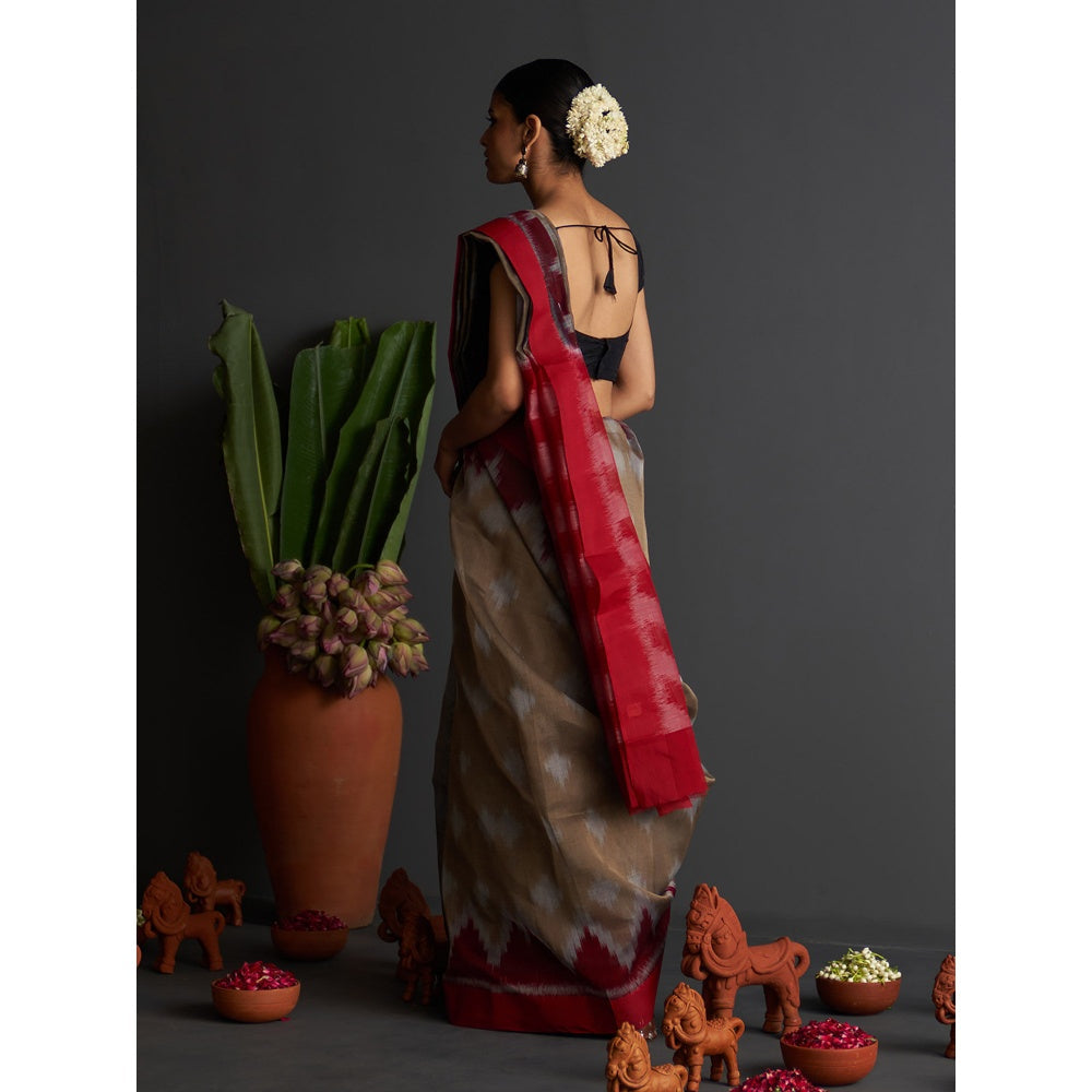 Five Point Five Multi-Colour Ikat Woven Pattern Saree with Unstitched Blouse