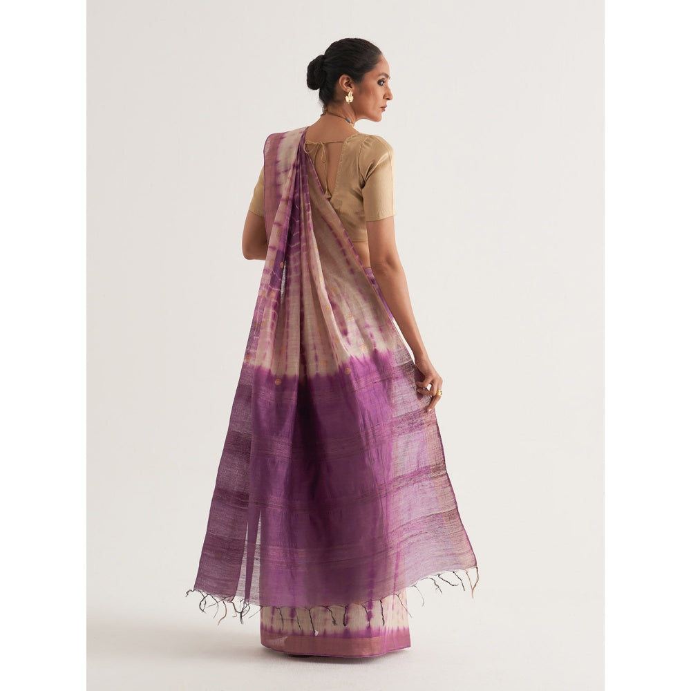 Five Point Five Purple Shibori Polka Dots Woven Saree with Unstitched Blouse
