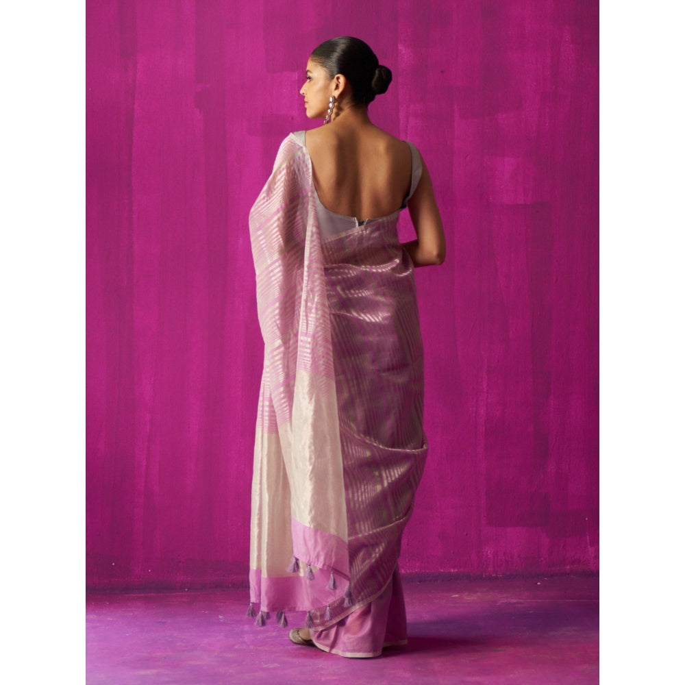 Five Point Five Pink Stripes Shabana Saree with Unstitched Blouse