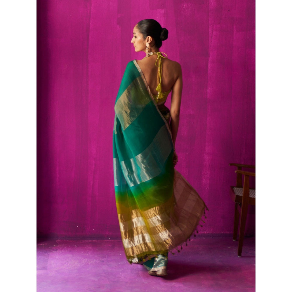 Five Point Five Green Ombre Nitya Saree with Unstitched Blouse