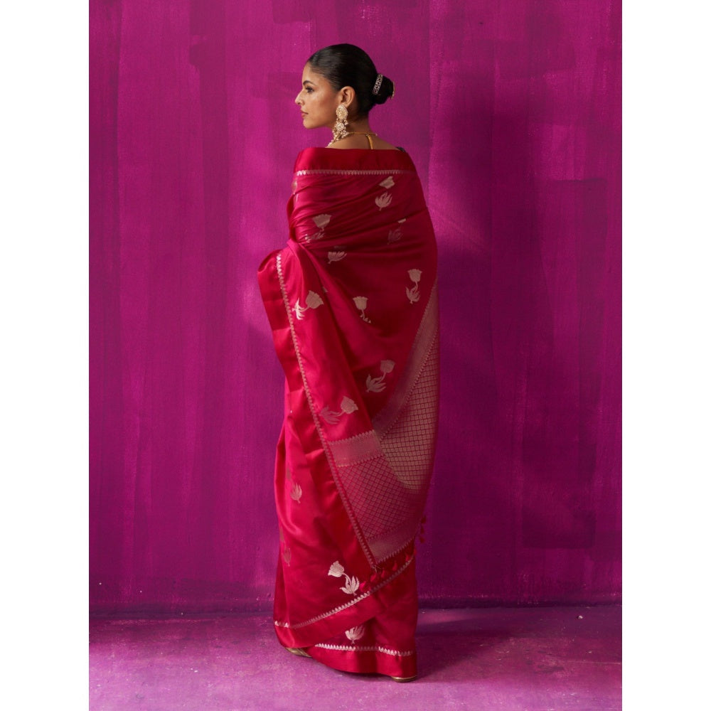 Five Point Five Red Woven Padmini Saree with Unstitched Blouse